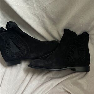 Samuel Failli Black Suede Ankle Boots with Ruffle Accent